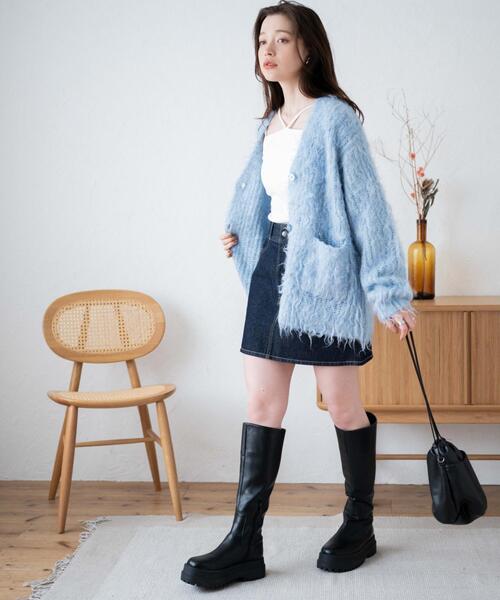 WEGO(ウィゴー)の「WEGO/ブラッシュニットビッグカーディガン(カーディガン/ボレロ・レディース・ホワイト/ネイビー/サックスブルー/グリーン/ダークグレー/ベージュ/レッド/ライトグレー/ブルー/ブラック/ピンク/オレンジ・FREE)」の15枚目の写真