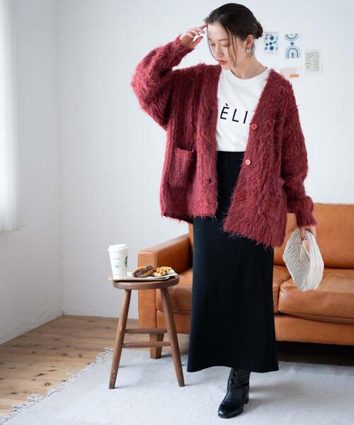 WEGO(ウィゴー)の「WEGO/ブラッシュニットビッグカーディガン(カーディガン/ボレロ・レディース・ホワイト/ネイビー/サックスブルー/グリーン/ダークグレー/ベージュ/レッド/ライトグレー/ブルー/ブラック/ピンク/オレンジ・FREE)」の17枚目の写真