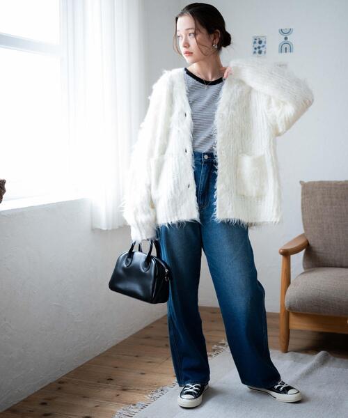 WEGO(ウィゴー)の「WEGO/ブラッシュニットビッグカーディガン(カーディガン/ボレロ・レディース・ホワイト/ネイビー/サックスブルー/グリーン/ダークグレー/ベージュ/レッド/ライトグレー/ブルー/ブラック/ピンク/オレンジ・FREE)」の19枚目の写真