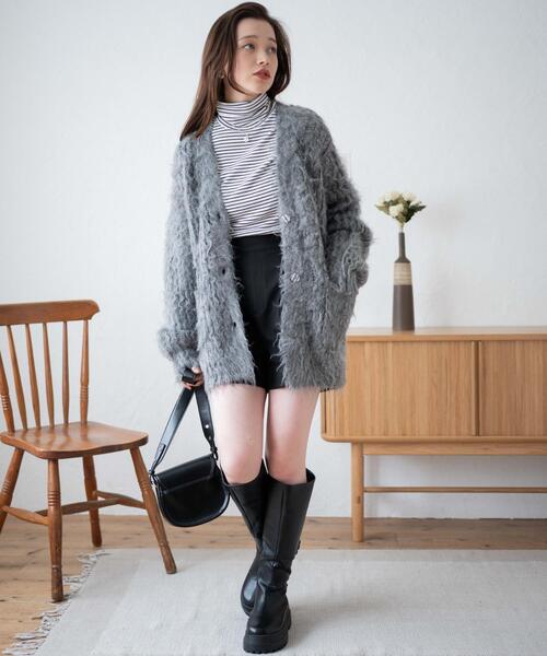 WEGO(ウィゴー)の「WEGO/ブラッシュニットビッグカーディガン(カーディガン/ボレロ・レディース・ホワイト/ネイビー/サックスブルー/グリーン/ダークグレー/ベージュ/レッド/ライトグレー/ブルー/ブラック/ピンク/オレンジ・FREE)」の21枚目の写真