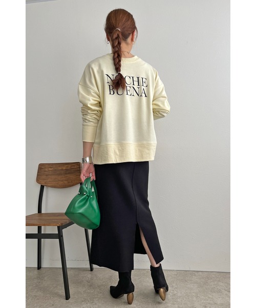 palm RICHE(ポームリシュ)の「前後2WAY フロッキーロゴプリント裏毛トップス(スウェット・レディース・ネイビー/チャコールグレー/アイボリー・M)」の11枚目の写真