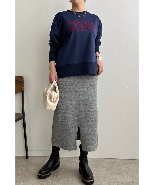 palm RICHE(ポームリシュ)の「前後2WAY フロッキーロゴプリント裏毛トップス(スウェット・レディース・ネイビー/チャコールグレー/アイボリー・M)」の21枚目の写真