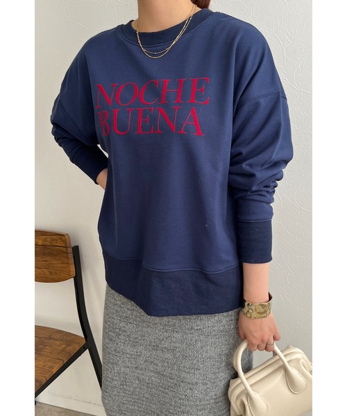 palm RICHE(ポームリシュ)の「前後2WAY フロッキーロゴプリント裏毛トップス(スウェット・レディース・ネイビー/チャコールグレー/アイボリー・M)」の14枚目の写真