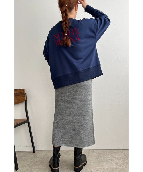 palm RICHE(ポームリシュ)の「前後2WAY フロッキーロゴプリント裏毛トップス(スウェット・レディース・ネイビー/チャコールグレー/アイボリー・M)」の20枚目の写真