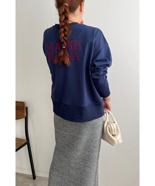 palm RICHE(ポームリシュ)の「前後2WAY フロッキーロゴプリント裏毛トップス(スウェット・レディース・ネイビー/チャコールグレー/アイボリー・M)」の16枚目の写真