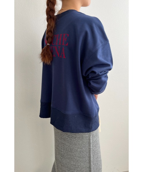 palm RICHE(ポームリシュ)の「前後2WAY フロッキーロゴプリント裏毛トップス(スウェット・レディース・ネイビー/チャコールグレー/アイボリー・M)」の17枚目の写真