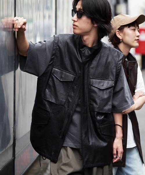 FREAK'S STORE（フリークスストア）の「M65 フェイクレザーベスト（ベスト・メンズ・ブラウン/ブラック・MEDIUM/LARGE）」の5枚目の写真