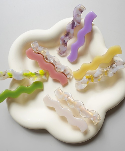 セール】うねうね マーブル アクリル ヘアクリップ 【 2個セット