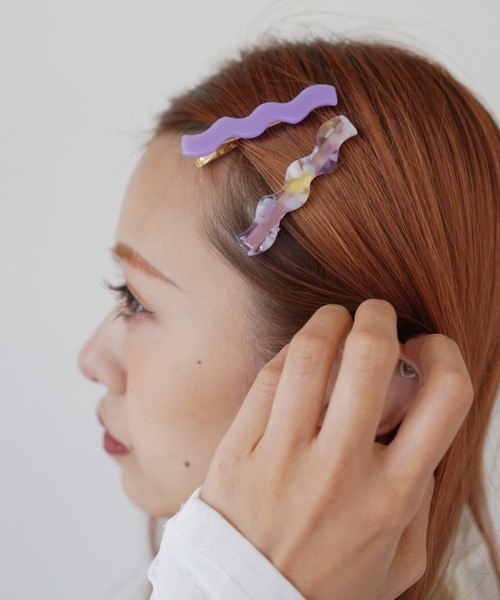 セール】うねうね マーブル アクリル ヘアクリップ 【 2個セット