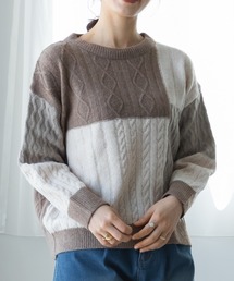 pairmanon | 【ママサイズ】配色 パッチワーク ニット プルオーバー(ニット/セーター)