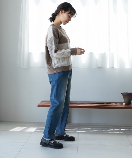 pairmanon（ペアマノン）の「【ママサイズ】配色 パッチワーク ニット プルオーバー（ニット/セーター・レディース・モカ/アイボリー/ネイビー・FREE）」の7枚目の写真