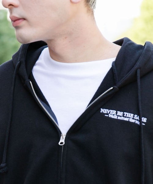 WEGO（ウィゴー）の「WEGO/ヘビーウエイトワンポイントジップパーカー（パーカー・メンズ・杢グレー/ブラック・LARGE/MEDIUM）」の5枚目の写真