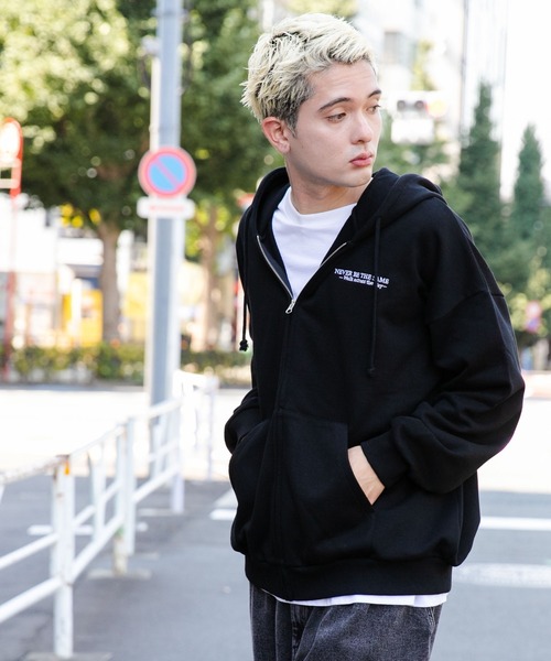 WEGO（ウィゴー）の「WEGO/ヘビーウエイトワンポイントジップパーカー（パーカー・メンズ・杢グレー/ブラック・LARGE/MEDIUM）」の9枚目の写真