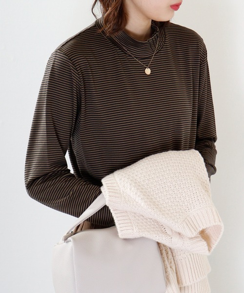 BRODIAEA(ブローディア)の「BRODIAEA テンセルボーダータックネック(Tシャツ/カットソー・レディース・ブラウン/ネイビー/ワインレッド/ベージュ/ブラック・40)」の8枚目の写真