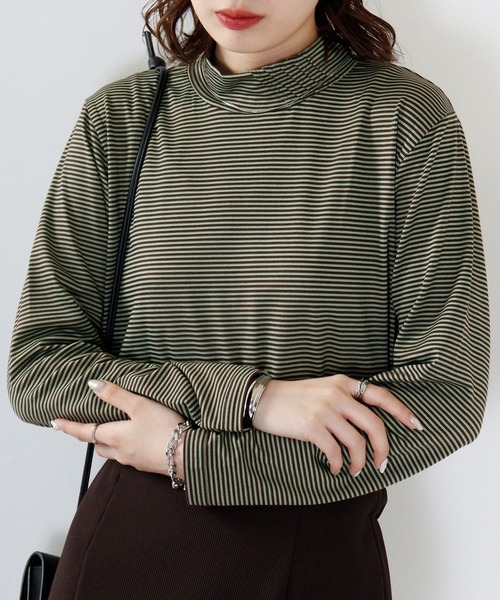 BRODIAEA(ブローディア)の「BRODIAEA テンセルボーダータックネック(Tシャツ/カットソー・レディース・ブラウン/ネイビー/ワインレッド/ベージュ/ブラック・40)」の12枚目の写真