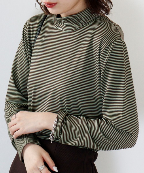 BRODIAEA(ブローディア)の「BRODIAEA テンセルボーダータックネック(Tシャツ/カットソー・レディース・ブラウン/ネイビー/ワインレッド/ベージュ/ブラック・40)」の13枚目の写真