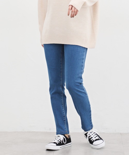 Honeys（ハニーズ）の「暖裏起毛パギンスパンツ（股下６６ｃｍ）（デニムパンツ・レディース・ワンウォッシュ/ライトインディゴブルー/ブラック・3L/S/M/L/LL）」の8枚目の写真