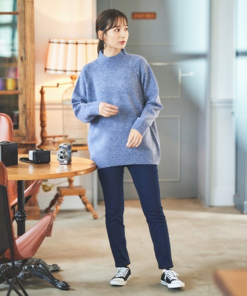 Honeys（ハニーズ）の「暖裏起毛パギンスパンツ（股下６６ｃｍ）（デニムパンツ・レディース・ワンウォッシュ/ライトインディゴブルー/ブラック・3L/S/M/L/LL）」の9枚目の写真