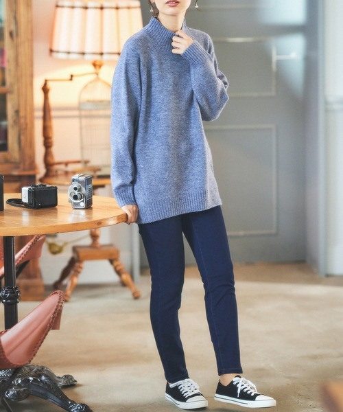 Honeys（ハニーズ）の「暖裏起毛パギンスパンツ（股下６６ｃｍ）（デニムパンツ・レディース・ワンウォッシュ/ライトインディゴブルー/ブラック・3L/S/M/L/LL）」の10枚目の写真