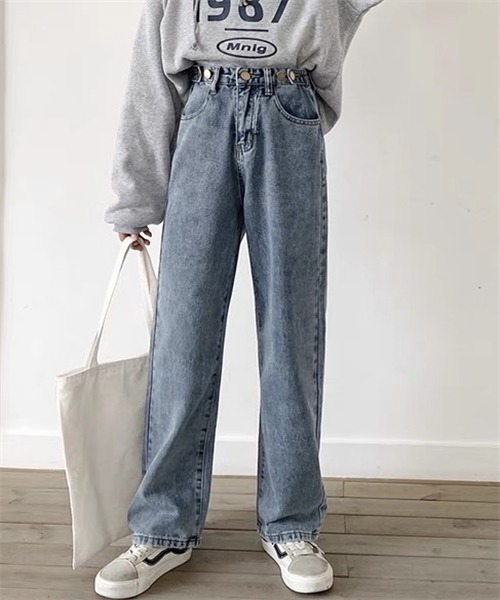 FREE STYLISTS(フリー スタイリスト)の「ウエストボタンワイドデニムパンツ(デニムパンツ・レディース・ブラック/ブルー・XL/L/S/M/XXL)」の2枚目の写真