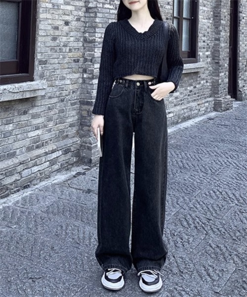 FREE STYLISTS(フリー スタイリスト)の「ウエストボタンワイドデニムパンツ(デニムパンツ・レディース・ブラック/ブルー・XL/L/S/M/XXL)」の4枚目の写真