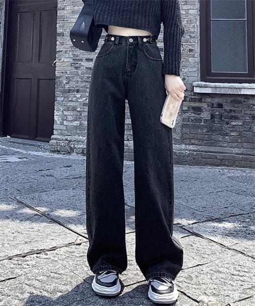 FREE STYLISTS(フリー スタイリスト)の「ウエストボタンワイドデニムパンツ(デニムパンツ・レディース・ブラック/ブルー・XL/L/S/M/XXL)」の6枚目の写真