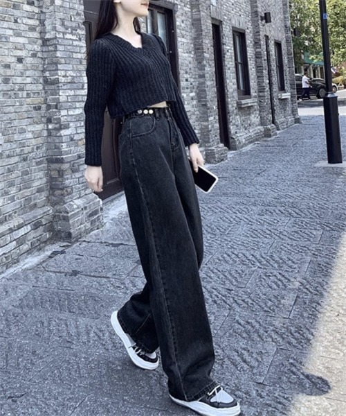 FREE STYLISTS(フリー スタイリスト)の「ウエストボタンワイドデニムパンツ(デニムパンツ・レディース・ブラック/ブルー・XL/L/S/M/XXL)」の11枚目の写真