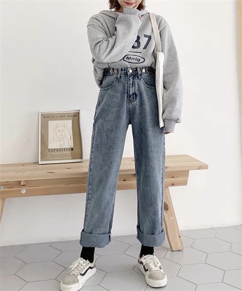 FREE STYLISTS(フリー スタイリスト)の「ウエストボタンワイドデニムパンツ(デニムパンツ・レディース・ブラック/ブルー・XL/L/S/M/XXL)」の13枚目の写真