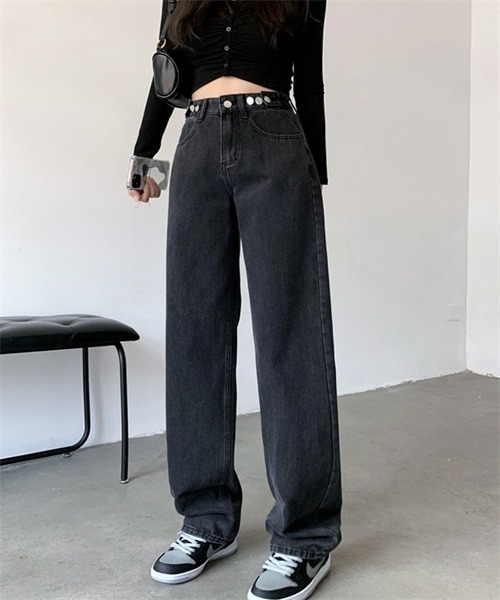 FREE STYLISTS(フリー スタイリスト)の「ウエストボタンワイドデニムパンツ(デニムパンツ・レディース・ブラック/ブルー・XL/L/S/M/XXL)」の9枚目の写真