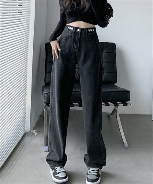FREE STYLISTS(フリー スタイリスト)の「ウエストボタンワイドデニムパンツ(デニムパンツ・レディース・ブラック/ブルー・XL/L/S/M/XXL)」の7枚目の写真