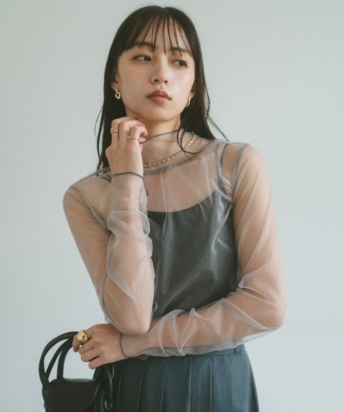 tシャツ ナイロンラメチュール_ラメチュールトップス レディース VANNIE U（ヴァニーユー）の「シアーラメチュールトップス（T
