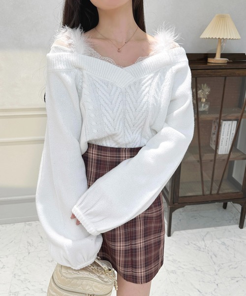 fur fur - フリルヨークケーブルセーター mideal ニット セーター faux fur sleeve cable knit / フェイク