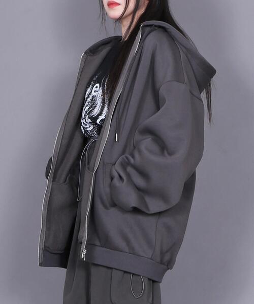 Figments（フィグメンツ）の「裏起毛ビッグZIPパーカー（パーカー・レディース・ブラック/パープル/杢グレー/レッド/スミクロ・LARGE/X-LARGE）」の16枚目の写真