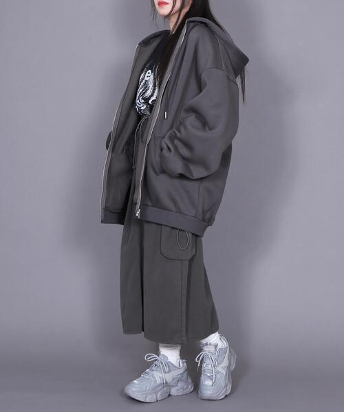 Figments（フィグメンツ）の「裏起毛ビッグZIPパーカー（パーカー・レディース・ブラック/パープル/杢グレー/レッド/スミクロ・LARGE/X-LARGE）」の17枚目の写真