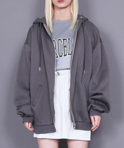 Figments（フィグメンツ）の「裏起毛ビッグZIPパーカー（パーカー・レディース・ブラック/パープル/杢グレー/レッド/スミクロ・LARGE/X-LARGE）」の18枚目の写真