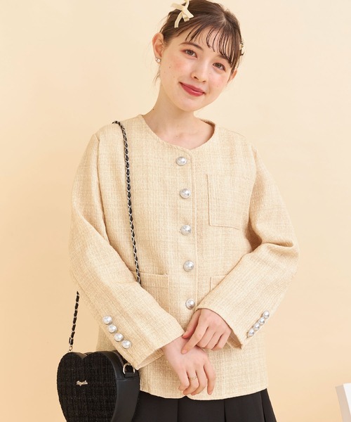 titty＆Co. PETIT（ティティアンドコープティ）の「【titty&Co.PETIT 】ツイードノーカラージャケット（その他アウター・レディース・パープル/オレンジ・FREE）」の2枚目の写真