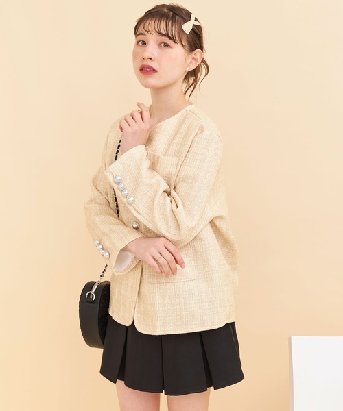 titty＆Co. PETIT（ティティアンドコープティ）の「【titty&Co.PETIT 】ツイードノーカラージャケット（その他アウター・レディース・パープル/オレンジ・FREE）」の11枚目の写真