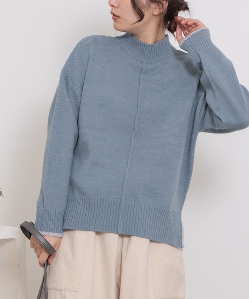 POU DOU DOU（プードゥドゥ）の「サイドスリットハイネックニット（ニット/セーター・レディース・ライトブルー/ピンク/オートミール/ブルー・3）」の3枚目の写真