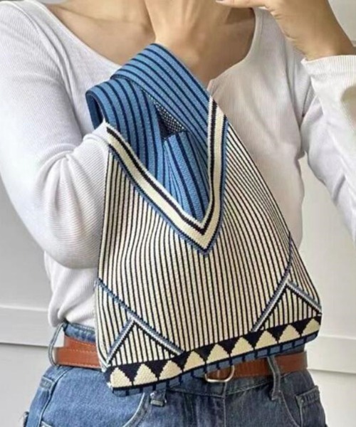 LA VORAGINE（ラ ヴォラジネ）の「バイカラーニットトートバッグ クラッチバッグ ハンドバッグ（ハンドバッグ・レディース・I/F/A/C/D/E/G/H/B・FREE）」の6枚目の写真