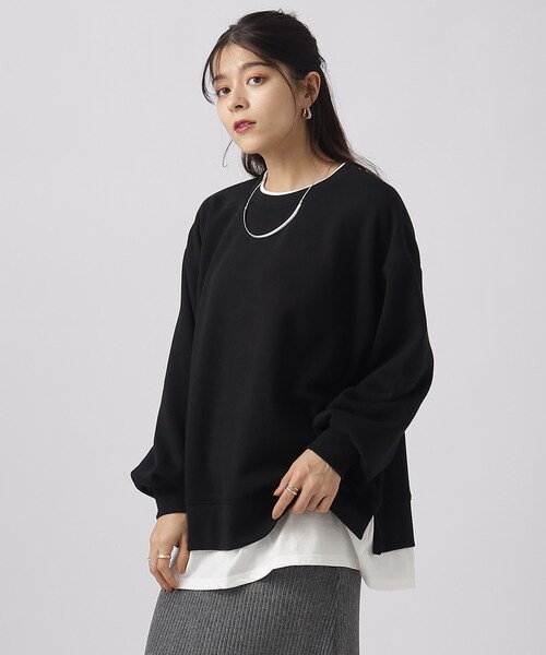 SHOO・LA・RUE（シューラルー）の「◆【SHOO WARM】あったか裏起毛 レイヤード風スウェット（スウェット・レディース・ライトグレー/ライトブルー/ブラック/ライトベージュ・00）」の2枚目の写真