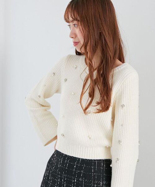 MAJESTIC LEGON(マジェスティックレゴン)の「パールビジューニット(ニット/セーター・レディース・アイボリー/ライトグレー/ベージュ/チャコールグレー・MEDIUM)」の14枚目の写真