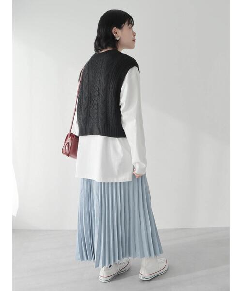 CRAFT STANDARD BOUTIQUE(クラフトスタンダードブティック)の「ピーチアコーディオンプリーツスカート(スカート・レディース・チャコールグレー/イエロー/グレイッシュベージュ/サックスブルー・FREE)」の18枚目の写真