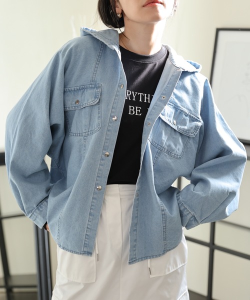 ULEULA（ウルア）の「デニムフードオーバーブルゾン（デニムジャケット・レディース・ブルー/サックスブルー・FREE）」の5枚目の写真