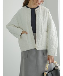 【めん】Techichi パターンキルティングジップブルゾン　ホワイト Te chichi（テチチ）の「パターンキルティングジップブルゾン