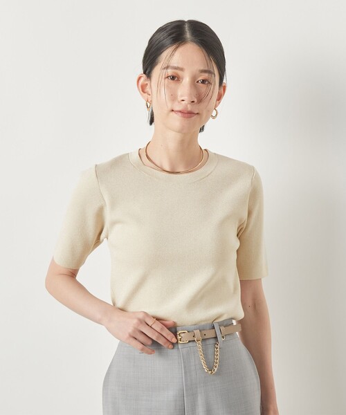 NOLLEY’S Sophi(ノーリーズソフィ)の「《手洗い可能》《アンサンブル対応》ラメ総針5分袖プルオーバーニット(ニット/セーター・レディース・ブラック/ゴールド/サックスブルー/シルバー・38/36)」の5枚目の写真