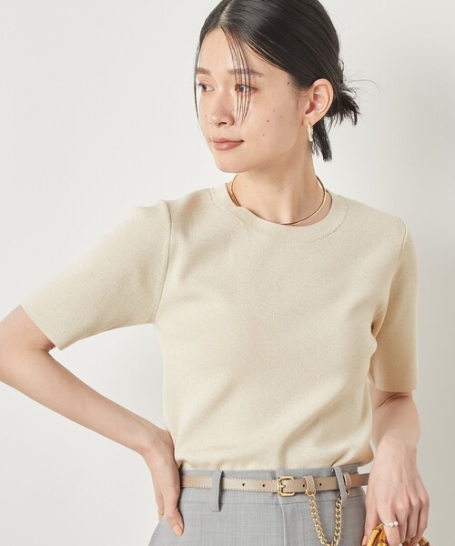 NOLLEY’S Sophi(ノーリーズソフィ)の「《手洗い可能》《アンサンブル対応》ラメ総針5分袖プルオーバーニット(ニット/セーター・レディース・ブラック/ゴールド/サックスブルー/シルバー・38/36)」の6枚目の写真