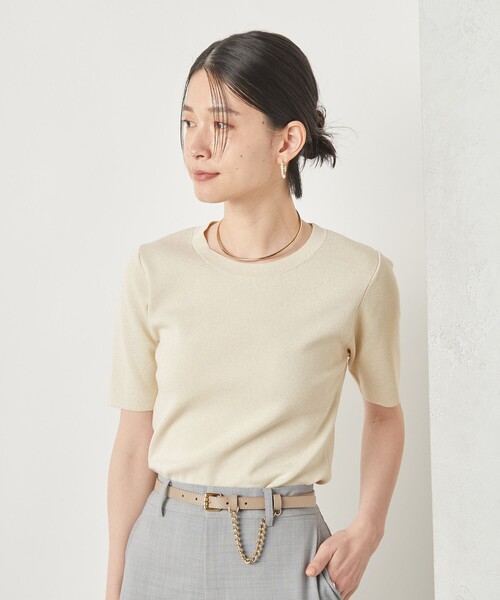 NOLLEY’S Sophi(ノーリーズソフィ)の「《手洗い可能》《アンサンブル対応》ラメ総針5分袖プルオーバーニット(ニット/セーター・レディース・ブラック/ゴールド/サックスブルー/シルバー・38/36)」の7枚目の写真