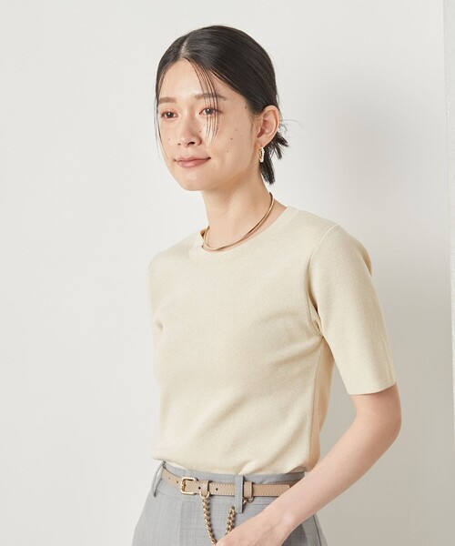 NOLLEY’S Sophi(ノーリーズソフィ)の「《手洗い可能》《アンサンブル対応》ラメ総針5分袖プルオーバーニット(ニット/セーター・レディース・ブラック/ゴールド/サックスブルー/シルバー・38/36)」の8枚目の写真