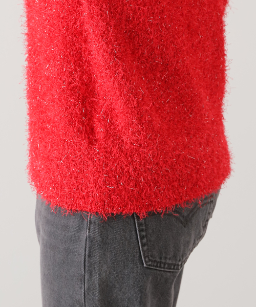 JOURNAL STANDARD（ジャーナルスタンダード）の「フェザーヤーン2WAYカーディガン（カーディガン/ボレロ・レディース・レッド/ブラック・FREE）」の4枚目の写真