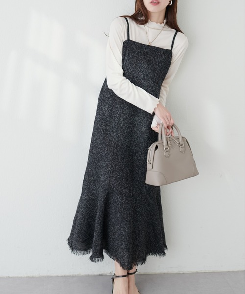 natural couture(ナチュラルクチュール)の「裾フレア切替ツイードキャミワンピース(ワンピース・レディース・オフホワイト/ブラウン/ブラック・FREE)」の15枚目の写真